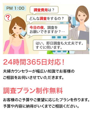 24時間365日対応！　調査プラン制作無料