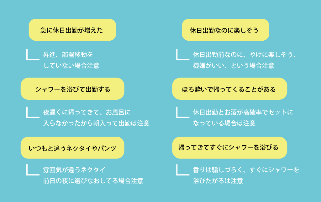 休日出勤 残業 出張が多く浮気や不倫が気になる方へのアドバイス 探偵note